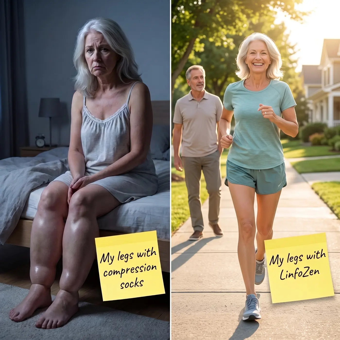 Illustrated side-by-side comparison of legs over time